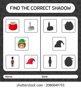 Find the correct shadows game with christmas icon. worksheet for preschool kids, kids activity sheet