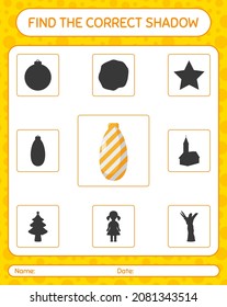 Encuentra el juego de sombras correcto con adorno de navidad. hoja de trabajo para niños de preescolar, hoja de actividades para niños