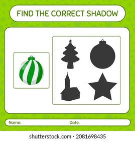 Find the correct shadows game with christmas ornament. worksheet for preschool kids, kids activity sheet