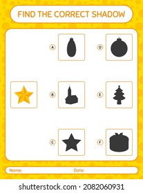 Encuentra el juego de sombras correcto con adorno de navidad. hoja de trabajo para niños de preescolar, hoja de actividades para niños