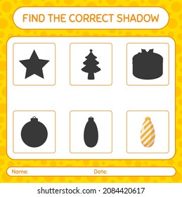 Find the correct shadows game with christmas ornament. worksheet for preschool kids, kids activity sheet