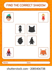 Find the correct shadows game with christmas icon. worksheet for preschool kids, kids activity sheet