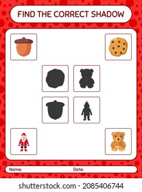 Find the correct shadows game with christmas icon. worksheet for preschool kids, kids activity sheet