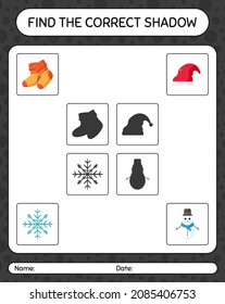 Find the correct shadows game with christmas icon. worksheet for preschool kids, kids activity sheet