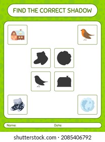Find the correct shadows game with christmas icon. worksheet for preschool kids, kids activity sheet