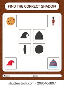 Find the correct shadows game with christmas icon. worksheet for preschool kids, kids activity sheet