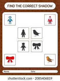 Encuentra el juego de sombras correcto con icono de navidad. hoja de trabajo para niños de preescolar, hoja de actividades para niños