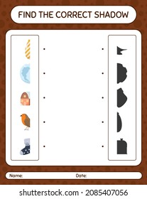 Find the correct shadows game with christmas icon. worksheet for preschool kids, kids activity sheet