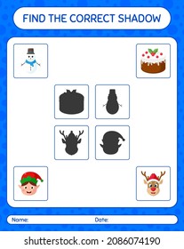 Find The Correct Shadows Game With Christmas Icon. Worksheet For Preschool Kids, Kids Activity Sheet