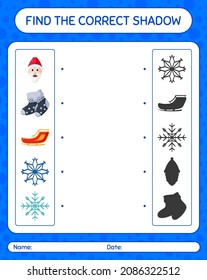 Find the correct shadows game with christmas icon. worksheet for preschool kids, kids activity sheet