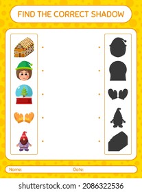 Find the correct shadows game with christmas icon. worksheet for preschool kids, kids activity sheet
