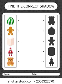 Find the correct shadows game with christmas icon. worksheet for preschool kids, kids activity sheet