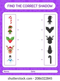 Find the correct shadows game with christmas icon. worksheet for preschool kids, kids activity sheet