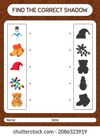 Find the correct shadows game with christmas icon. worksheet for preschool kids, kids activity sheet