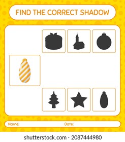Find the correct shadows game with christmas ornament. worksheet for preschool kids, kids activity sheet