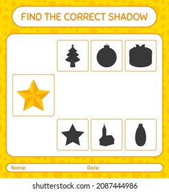 Find the correct shadows game with christmas ornament. worksheet for preschool kids, kids activity sheet