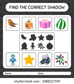 Find the correct shadows game with christmas icon. worksheet for preschool kids, kids activity sheet
