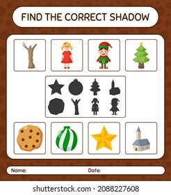 Find the correct shadows game with christmas icon. worksheet for preschool kids, kids activity sheet