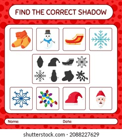 Find the correct shadows game with christmas icon. worksheet for preschool kids, kids activity sheet
