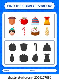 Find the correct shadows game with christmas icon. worksheet for preschool kids, kids activity sheet