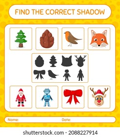 Find the correct shadows game with christmas icon. worksheet for preschool kids, kids activity sheet