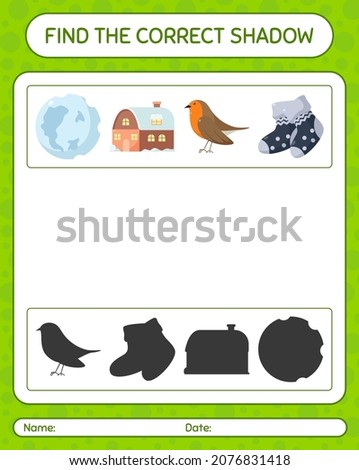 Find the correct shadows game with christmas icon. worksheet for preschool kids, kids activity sheet