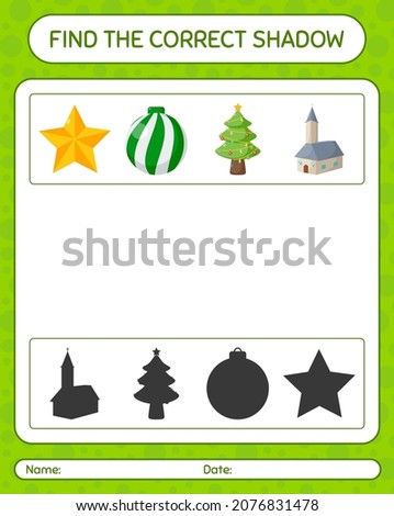 Find the correct shadows game with christmas icon. worksheet for preschool kids, kids activity sheet