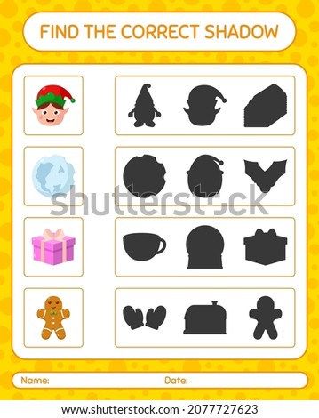 Find the correct shadows game with christmas icon. worksheet for preschool kids, kids activity sheet