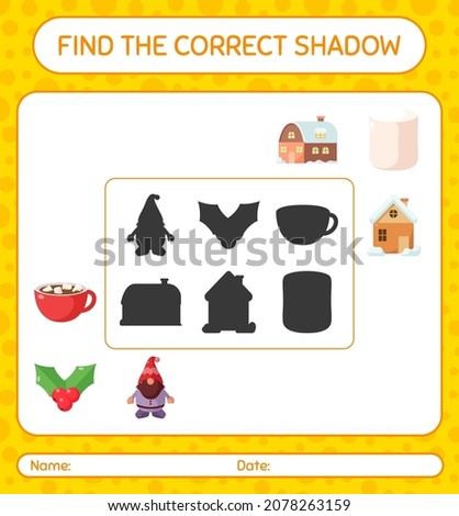 Find the correct shadows game with christmas icon. worksheet for preschool kids, kids activity sheet