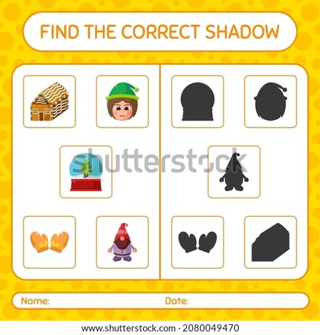 Find the correct shadows game with christmas icon. worksheet for preschool kids, kids activity sheet