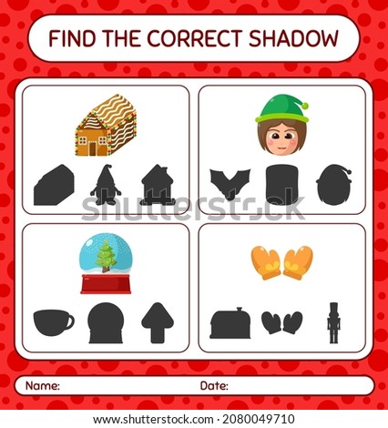 Find the correct shadows game with christmas icon. worksheet for preschool kids, kids activity sheet