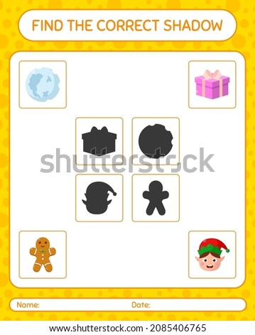 Find the correct shadows game with christmas icon. worksheet for preschool kids, kids activity sheet