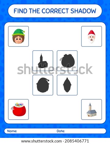 Find the correct shadows game with christmas icon. worksheet for preschool kids, kids activity sheet