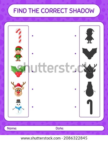Find the correct shadows game with christmas icon. worksheet for preschool kids, kids activity sheet