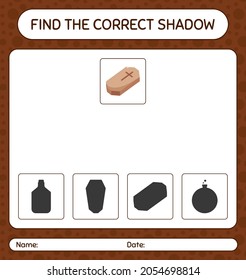 Find the correct shadows game with coffin. worksheet for preschool kids, kids activity sheet