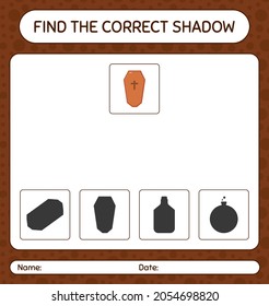 Find the correct shadows game with coffin. worksheet for preschool kids, kids activity sheet