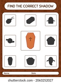 Encuentra el juego de sombras correcto con ataúd. hoja de trabajo para niños de preescolar, hoja de actividades para niños