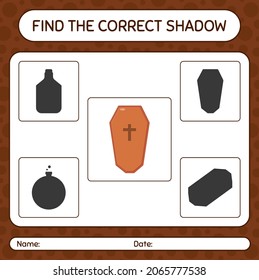 Encuentra el juego de sombras correcto con ataúd. hoja de trabajo para niños de preescolar, hoja de actividades para niños