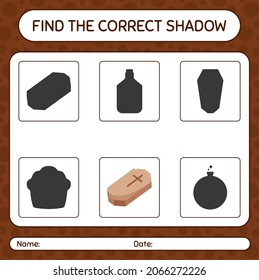 Find the correct shadows game with coffin. worksheet for preschool kids, kids activity sheet