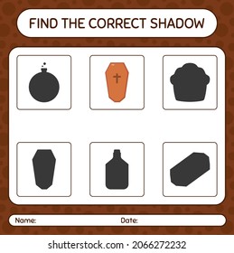 Find the correct shadows game with coffin. worksheet for preschool kids, kids activity sheet
