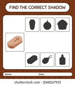 Find the correct shadows game with coffin. worksheet for preschool kids, kids activity sheet