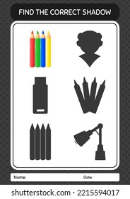 Find the correct shadows game with color pencil. worksheet for preschool kids, kids activity sheet