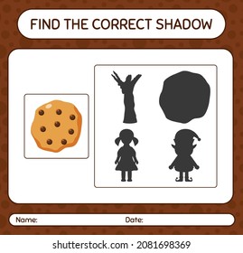 Find the correct shadows game with cookie. worksheet for preschool kids, kids activity sheet
