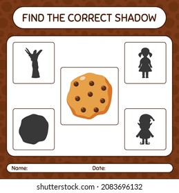 Find the correct shadows game with cookie. worksheet for preschool kids, kids activity sheet