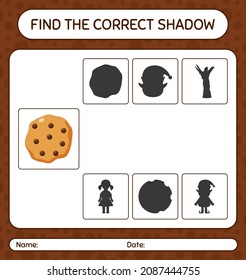 Find the correct shadows game with cookie. worksheet for preschool kids, kids activity sheet