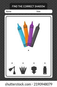 Find the correct shadows game with crayons. worksheet for preschool kids, kids activity sheet