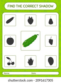Encuentra el juego de sombras correcto con pepino. hoja de trabajo para niños de preescolar, hoja de actividades para niños
