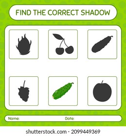 Find the correct shadows game with cucumber. worksheet for preschool kids, kids activity sheet