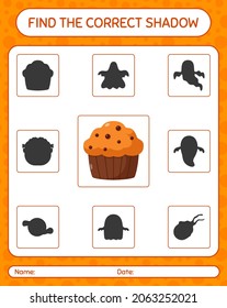 Find the correct shadows game with cupcake. worksheet for preschool kids, kids activity sheet