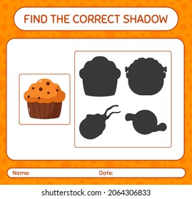 Find the correct shadows game with cupcake. worksheet for preschool kids, kids activity sheet